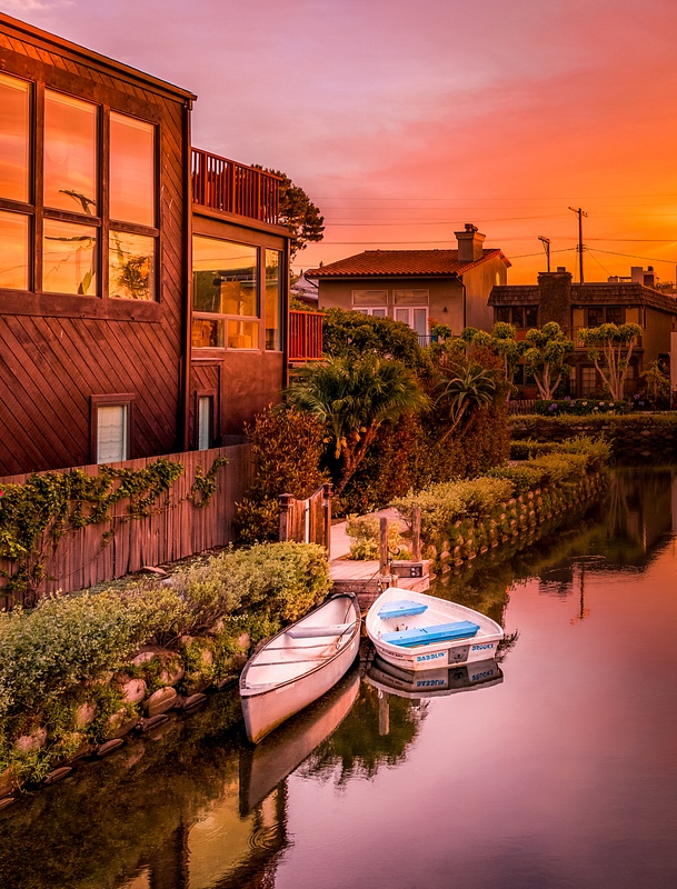 Venice Beach Canals - Boats at Sunset
