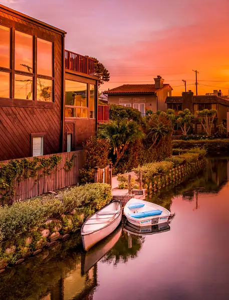Venice Beach Canals - Boats at Sunset by DEE POTTER