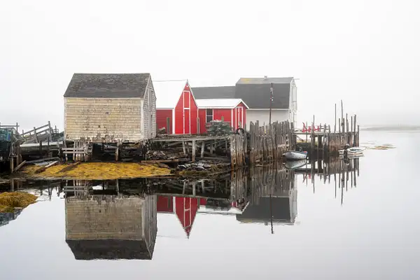 Foggy Fishing Village by DEE POTTER