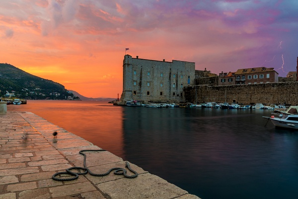 Sunrise And Lightning Over The Old Town Harbor - Luc Jean - Dubrovnik