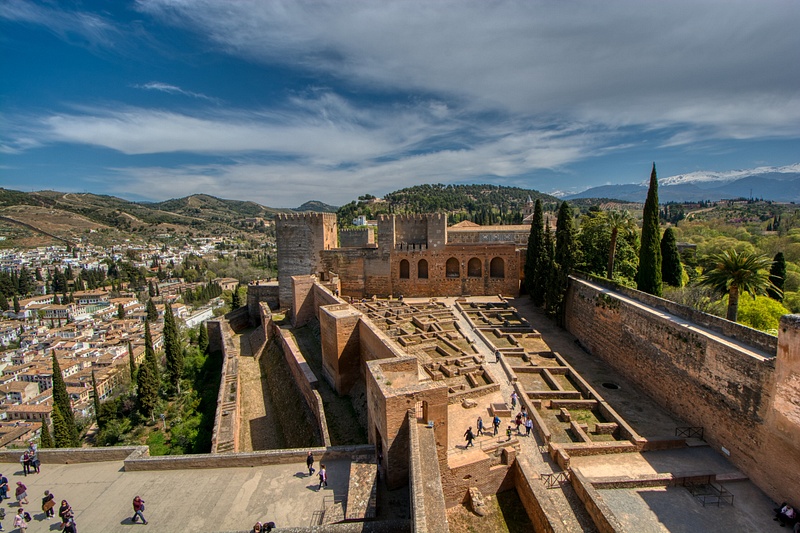 View-of-the-Alcazaba-moorish-fortress-from-the-Arms-Tower-Alhambra-Granada-Spain