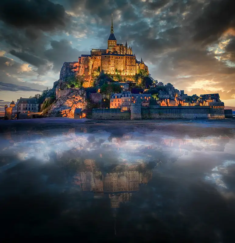 Mont St Michel-Clouds-Sunset-Reflection-Normandy-France