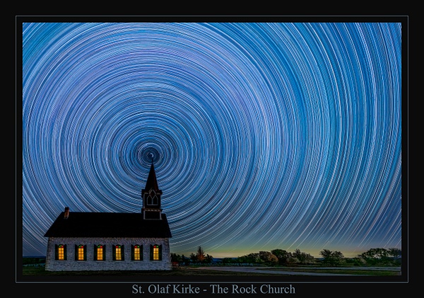 St. Olaf Kirke Star Trails_Black border_with church name - John Roberts - Clicking With Nature®