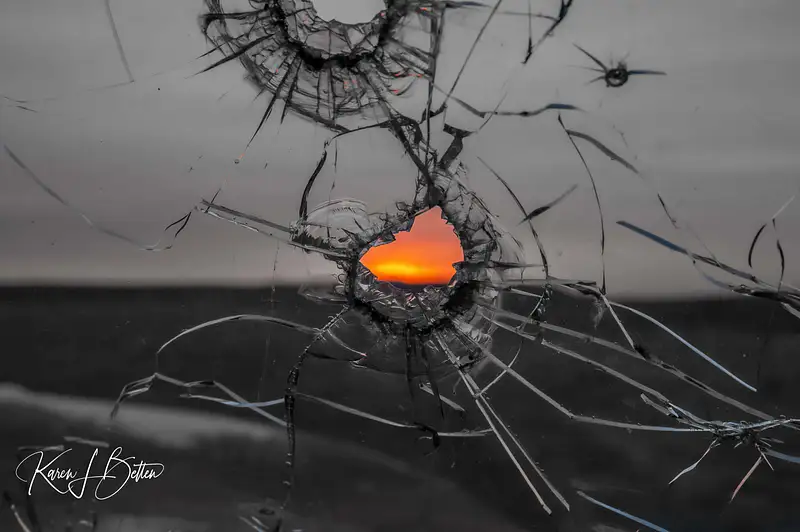 Vivid Horizon Framed by Shattered Glass