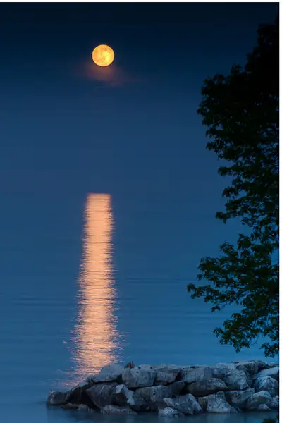 Strawberry Moon, Lake Michigan by Jack Kleinman