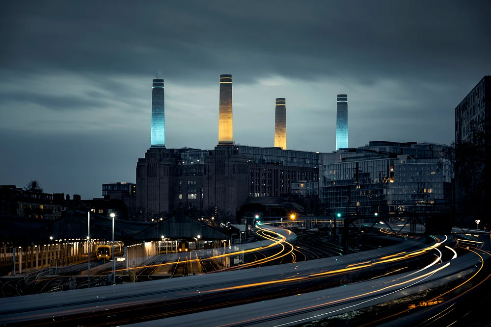 Battersea Power Station light trails