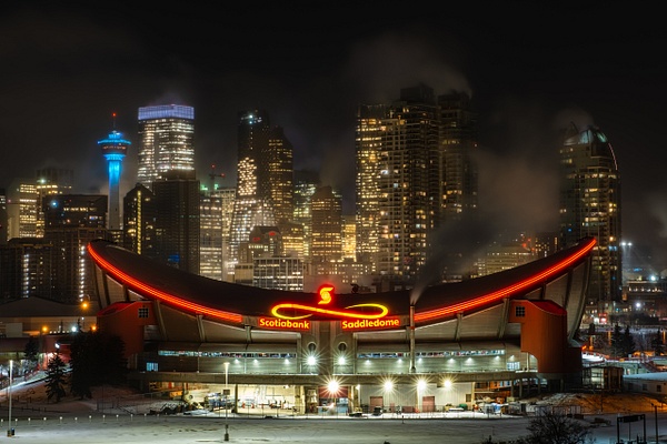 City of Calgary Saddledome Winter Scene and Downtown Calgary Core. - City of Calgary - Yves Gagnon Photography  