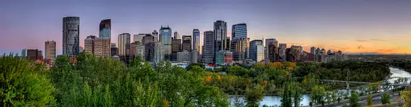 Panoramic view of Downtown Calgary - Summer with blue...