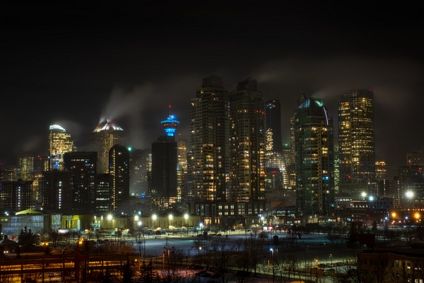 Downtown Calgary Winter Scene with Bright Skyscrapers. - City of Calgary - Yves Gagnon Photography  