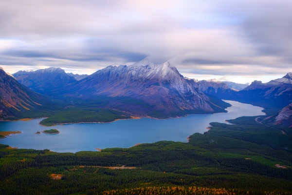 Long Exposure of Spray Lakes and Mount Shark, Kananaskis, Alberta, Canada - Sunrise - Panoramic - Yves Gagnon Photography  