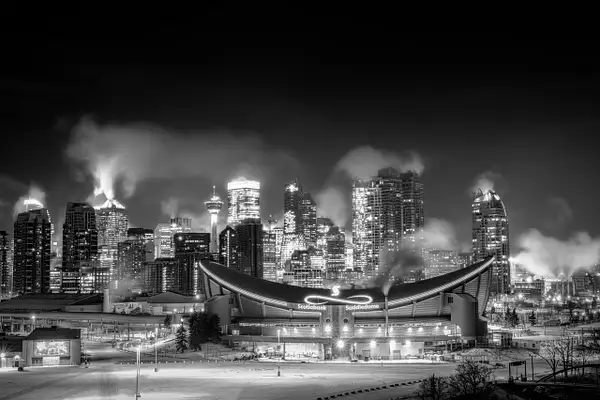 Calgary Saddledome - Black and White during winter by...