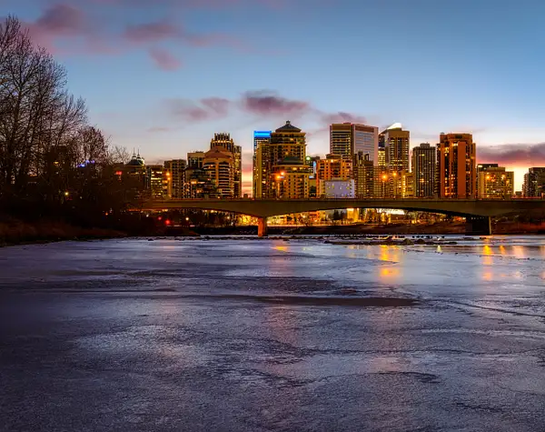 Sunrise-Calgary-Bow River-Winter by Yves Gagnon
