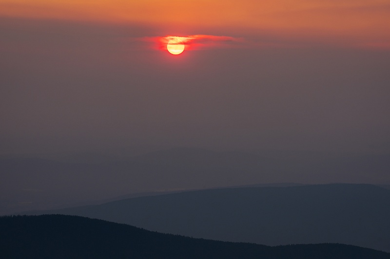 Red Sun during Forest Fire Sunrise Alberta Summer 2021
