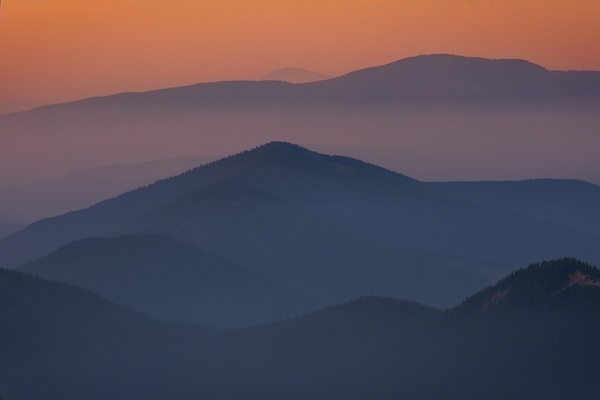 Layers of Mountain Tops under smoky morning, Canadian Rockes, Alberta, Canada - Home - Yves Gagnon Photography