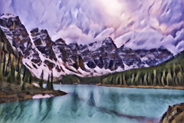 Moraine Lake Under Heavy Storm Clouds - Abstract Artwork - Yves Gagnon Photography 
