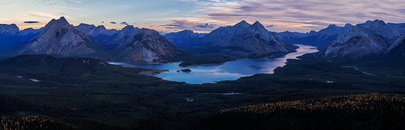 Panoramic View Spray Lakes, Canadian Rockies, Sunrise, Fall Colors, Castle Mountain, Canadian Rockies,  Banff, Alberta, Canada