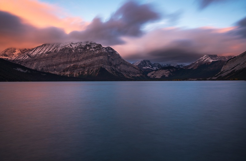 Sunrise, Upper Kananaskis Lake Sunrise, Log in Lake, Fall Colors, Kananaskis, Canadian Rockies, Alberta, Canada  2