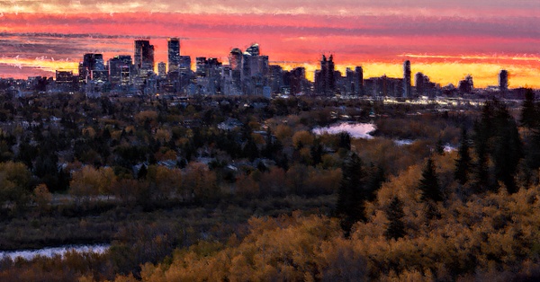 Abstract City of Calgary, Fall Sunrise - Abstract Artwork - Yves Gagnon Photography 