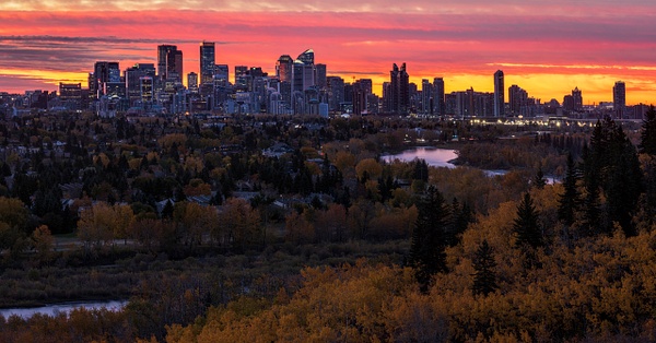Panoramic View City of Calgary, Fall Sunrise - Abstract Artwork - Yves Gagnon Photography