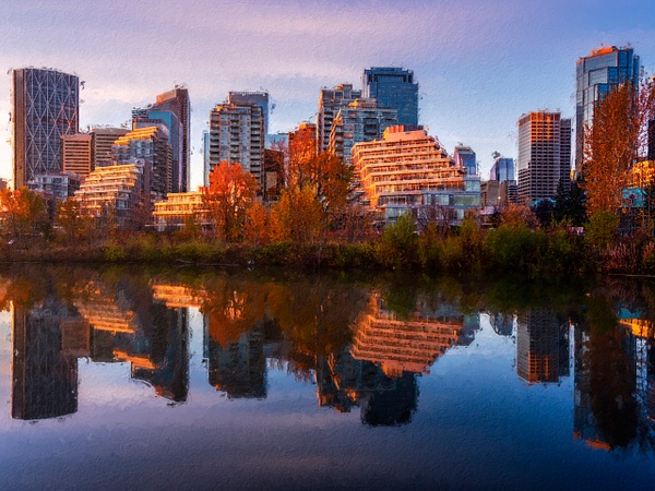 Abstract City of Calgary Glowing Sunrise - Abstract Artwork - Yves Gagnon Photography