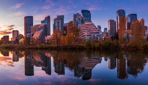 Panorama City of Calgary Glowing Sunrise - City of Calgary - Yves Gagnon Photography  