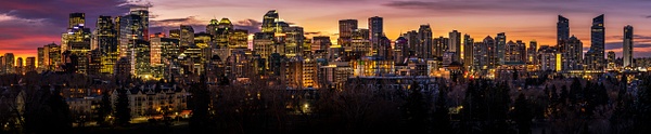 Panoramic View of the City of Calgary, Red Sunrise Fall 