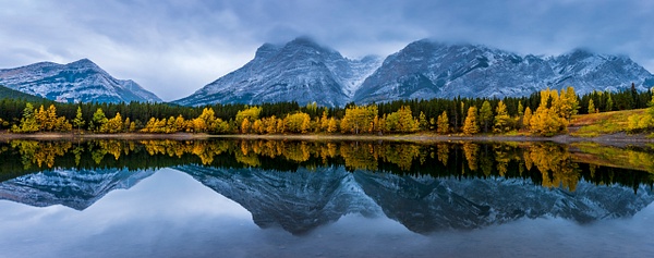Wedge Pond  with Mount Kidd During Cold Fall Morning - Panoramic - Yves Gagnon Photography 