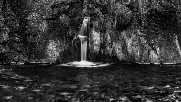 Cat Creek Waterfall Black and White 10X9 format - Panoramic - Yves Gagnon Photography 