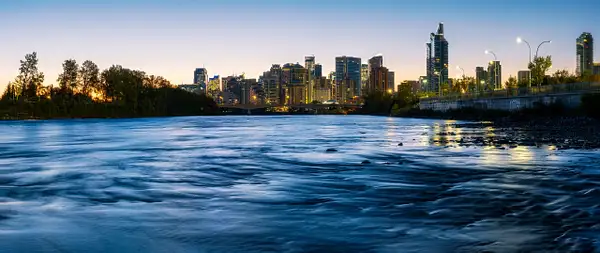 Panoramic view of the City of Calgary from the Bow River...