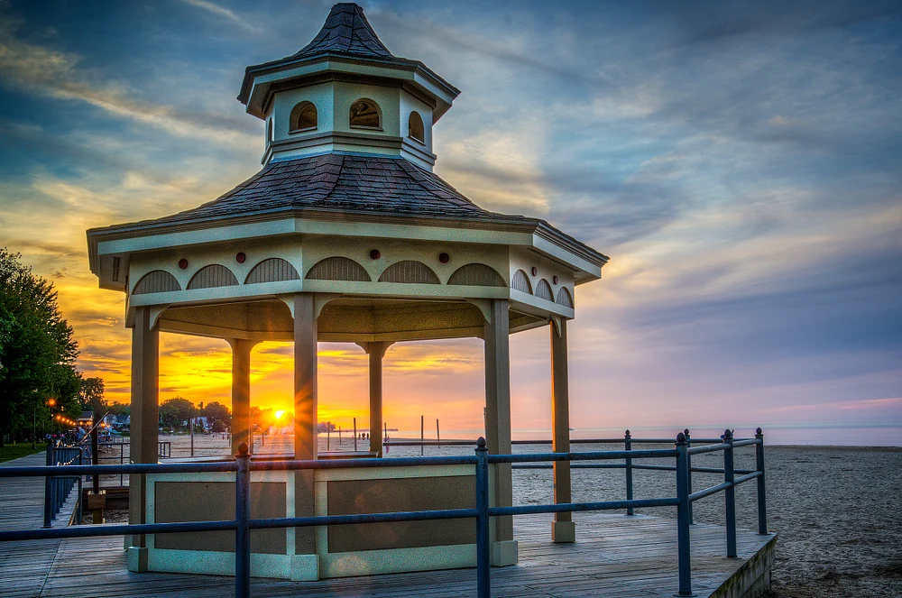 Serene Sunset at Lake Ontario: A Gazebo's Embrace  (US0145)