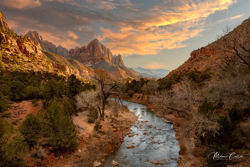 Majestic Winter Sunset Over Zion's Watchmen Peaks