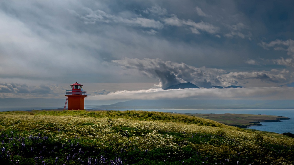 Akureyri-Iceland-Red Lighthouse-Storm Clouds