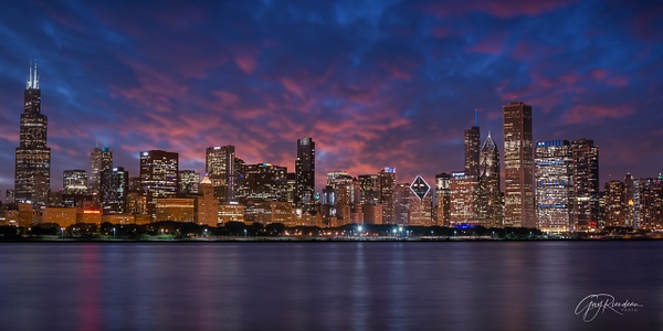 Chicago Skyline at Night - Travel - Guy Riendeau Photography 