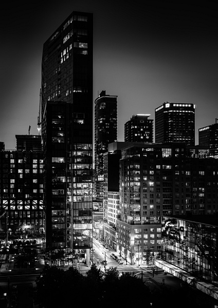 Montreal Skyscrapers at Night - Black &amp;amp; White - MichaelBrownPhotography