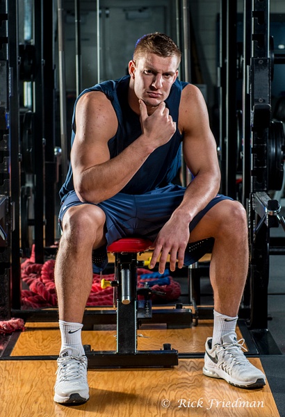 Rob "Gronk" Gronkowski in the weight room of the New England Patriots for Sports Illustrated by Rick Friedman - Portraits - Rick Friedman Photography 