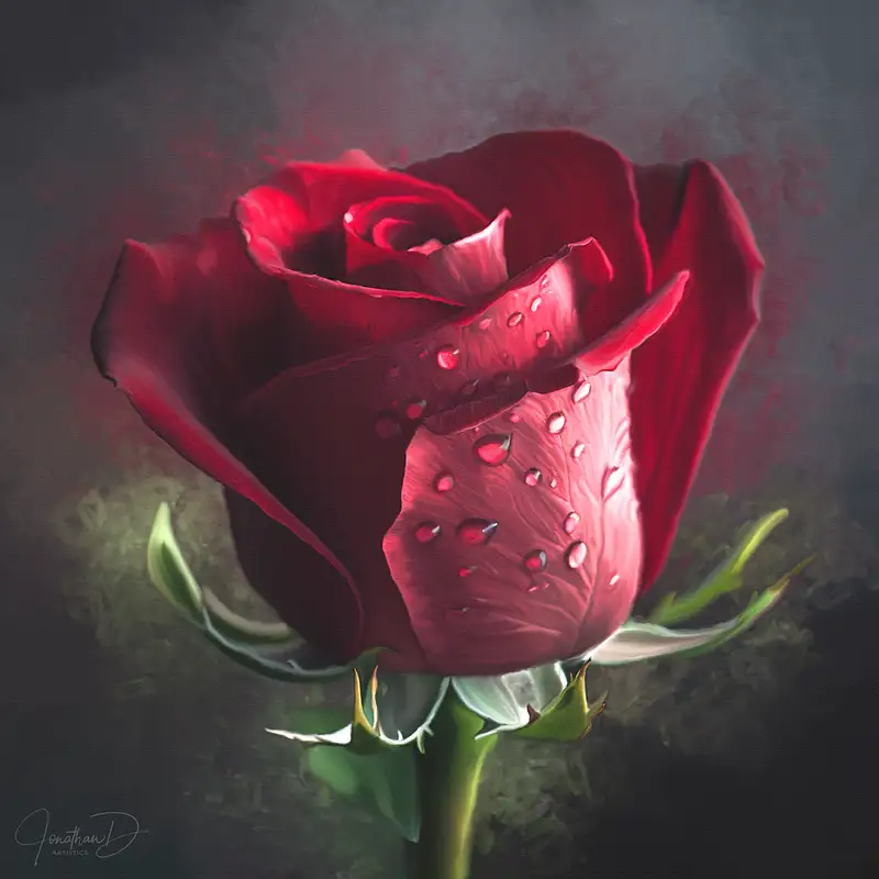 Painting Red Rose Moody@1.5x