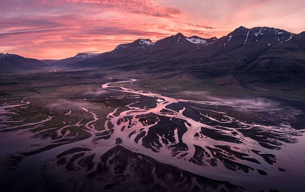 Braided-stream-at-sunset-4,-East-Fjords,-Iceland - IAN PLANT