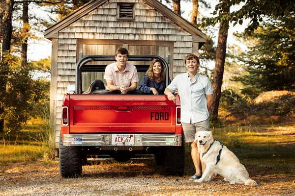 Mom with sons and dog in Nantucket, RI - Flo McCall Photography 