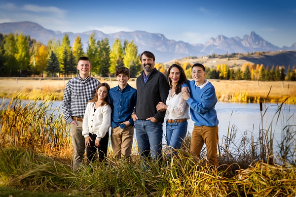 Family portrait in front of pond and Teton view - Flo McCall Photography 