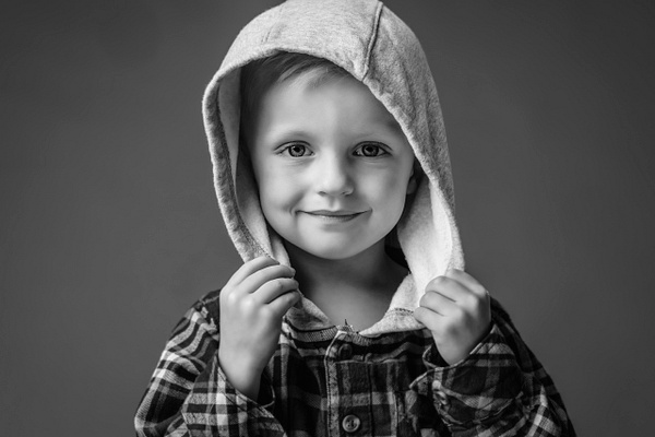 boy with hoodie in studio - Flo McCall Photography