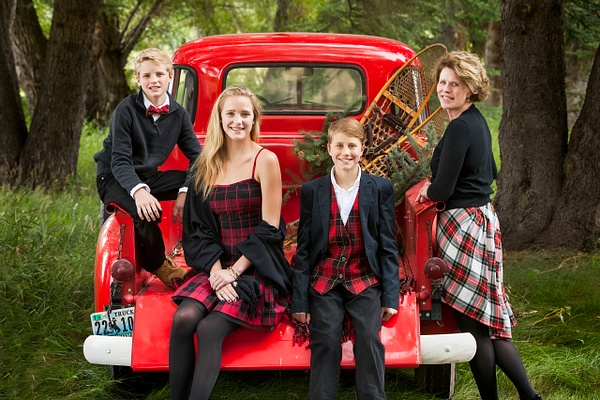 Plaid and red truck family portrait - Flo McCall Photography