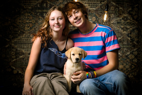 sibling with puppy in studio - Flo McCall Photography