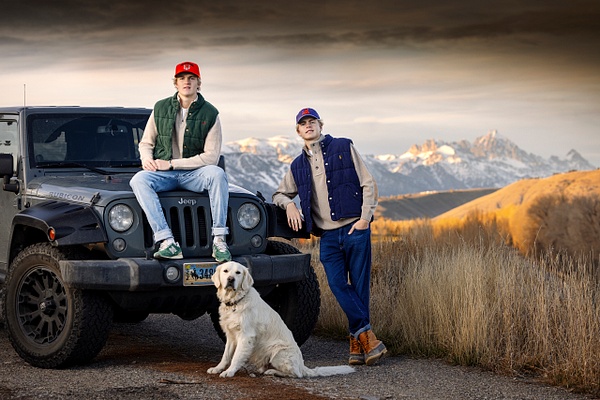 brothers on jeep with dog - Flo McCall Photography 