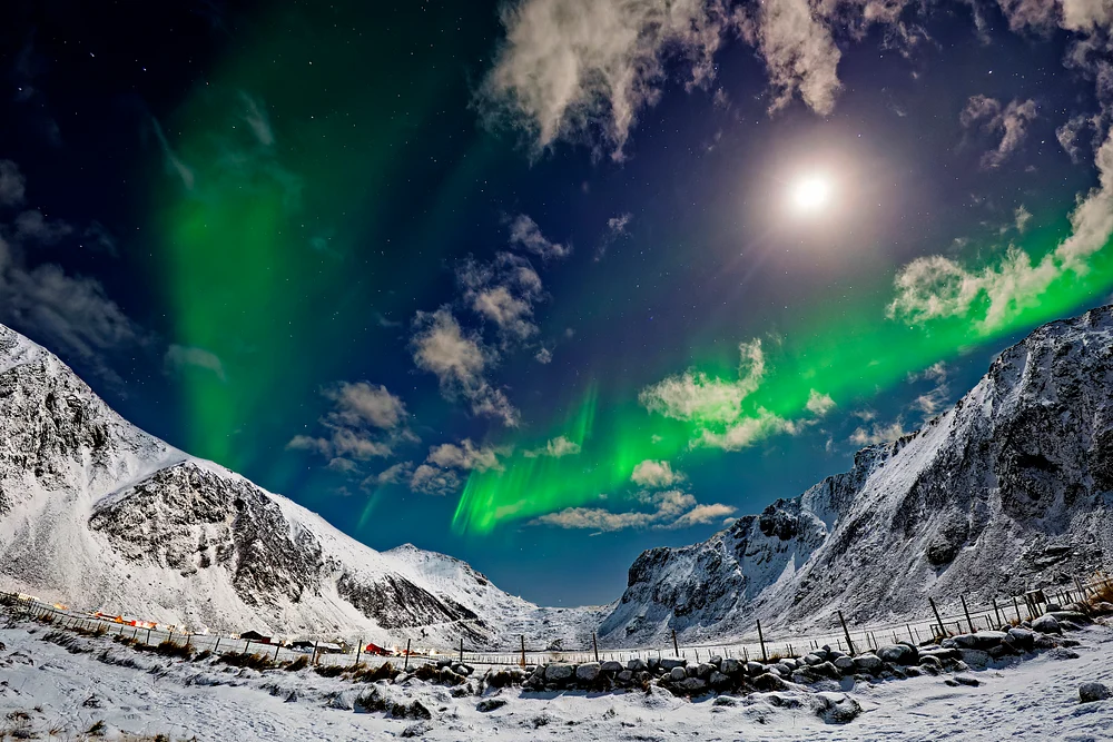 Northern Lights Dancing Over Lofoten Valley