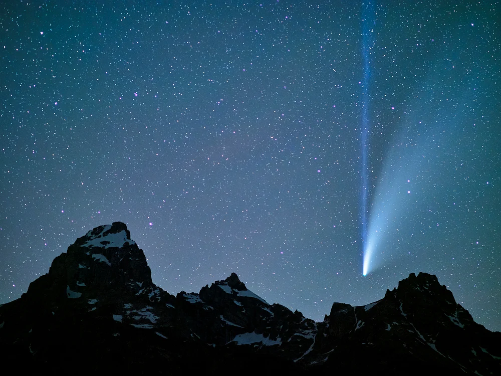 Celestial Comet Over Teton Peaks