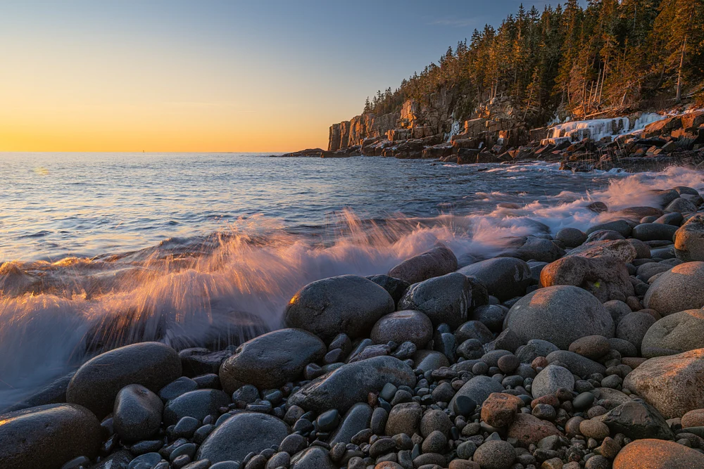 Sunset Waves on Rocky Shoreline