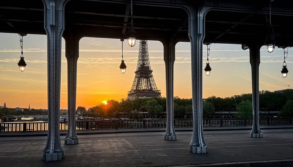Sunrise View of the Eiffel Tower from El Hakim Bridge, Paris
