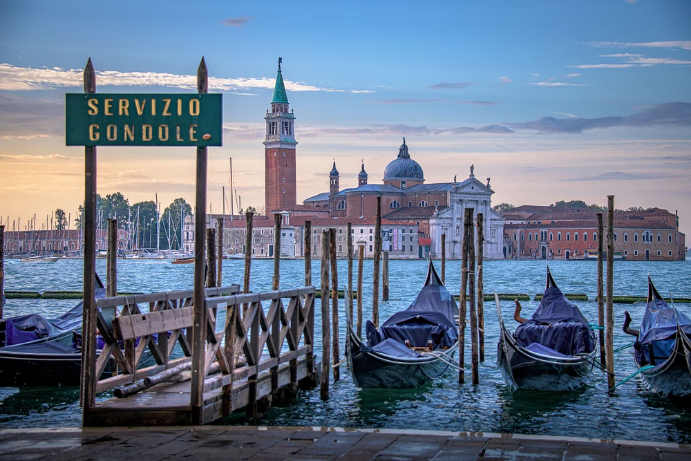 Gondola Station on the Grand Canal at Sunrise in Venice