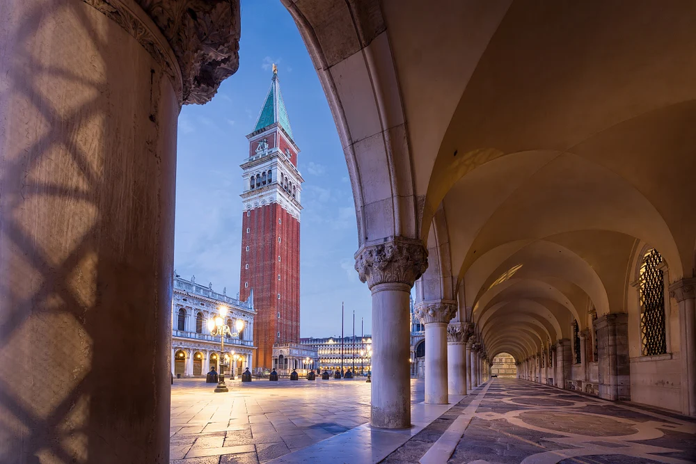 St Mark's Campanile and Arcade at Dawn, Piazza San Marco, Venice