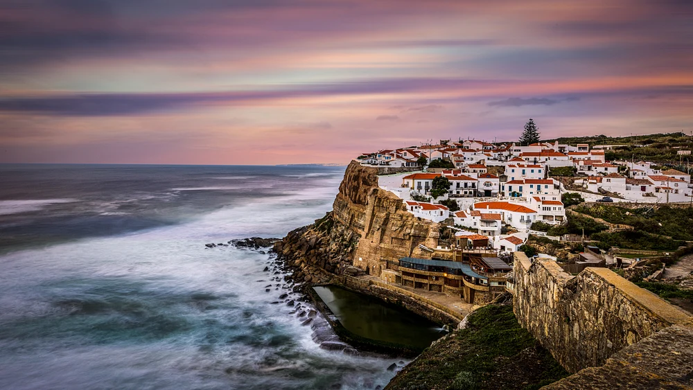 Azenhas do Mar Coastal Village at Sunset, Sintra Portugal